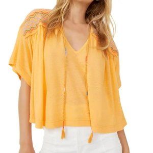 NWT Free People Market Embroidered Flowy Blouse Carrot Ginger Medium